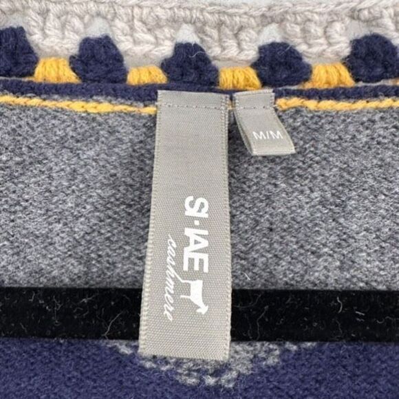 Shae NY Women's Cashmere Wool Crochet Trim Knit Pullover Sweater Navy Medium - Picture 4 of 9